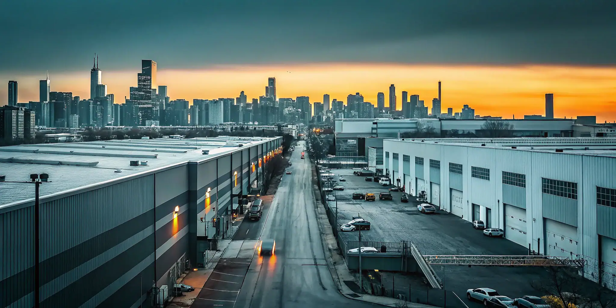 Chicago skyline and industrial corridor serving Chicagoland manufacturers